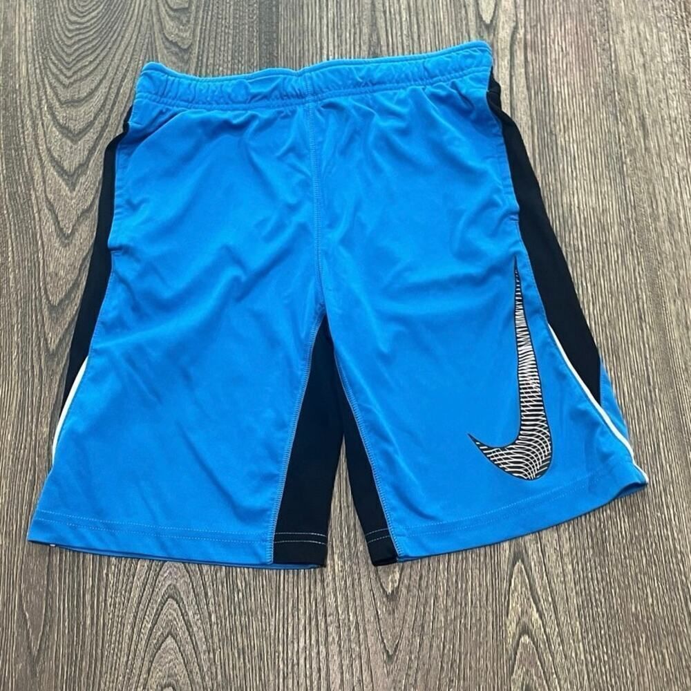 NIKE Boys Dri Fit Graphic Sport Shorts Elastic Waist Blue Colorblock Size M